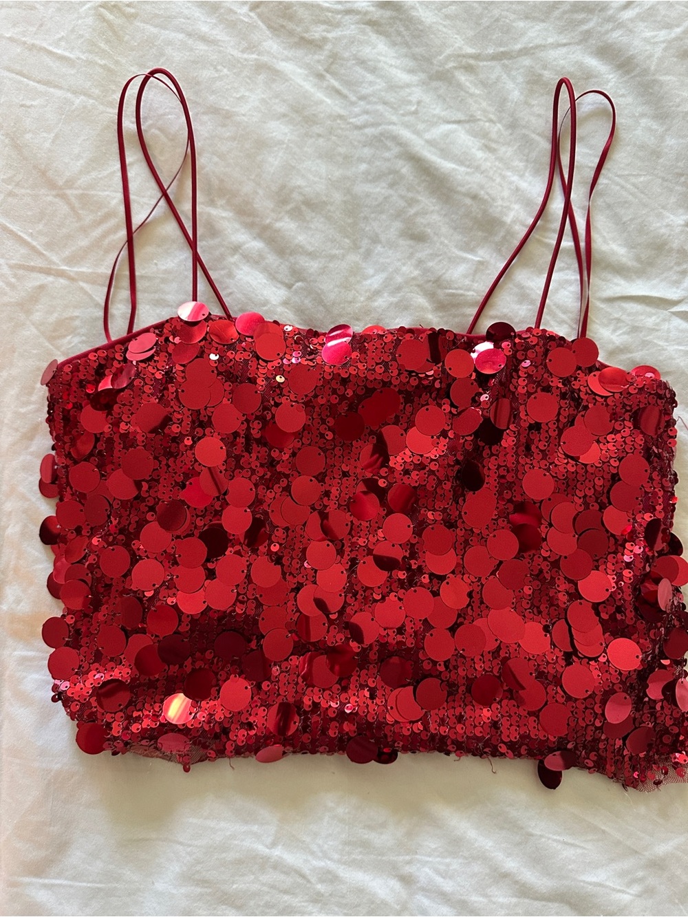 Thirty/Thirty Red Sequin Spaghetti-Strap Crop Top